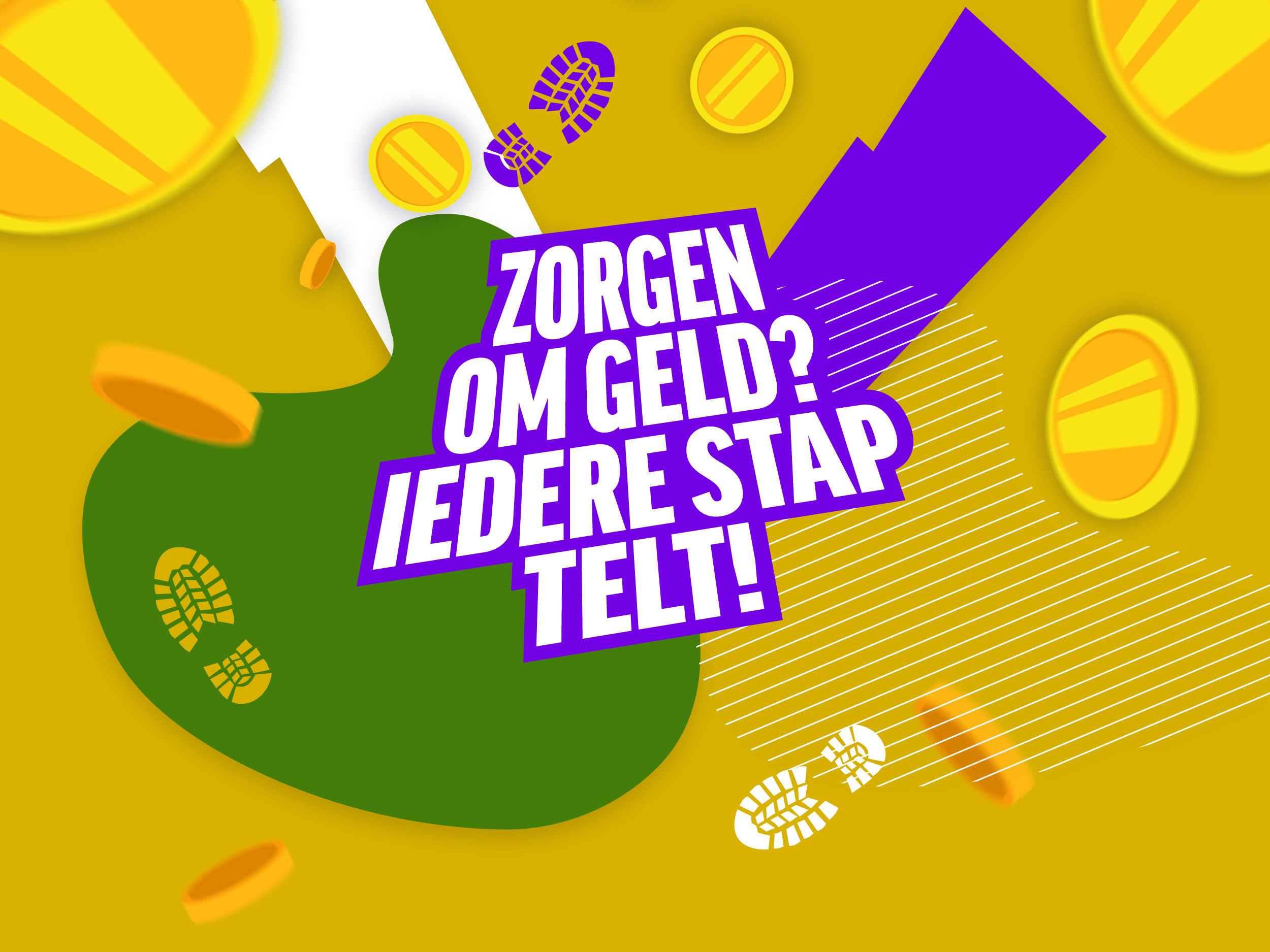 Logo van campagne Zorgen om geld? Iedere stap telt!